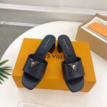 Louis Vuitton LV Capri Heel Slides Sandal 5cm in Calf Leather Black 2024 0815 (MD-240815108)