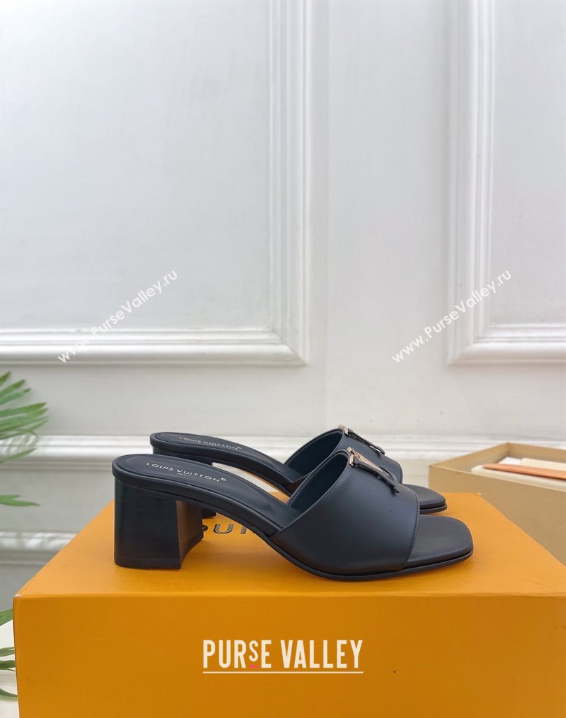 Louis Vuitton LV Capri Heel Slides Sandal 5cm in Calf Leather Black 2024 0815 (MD-240815108)