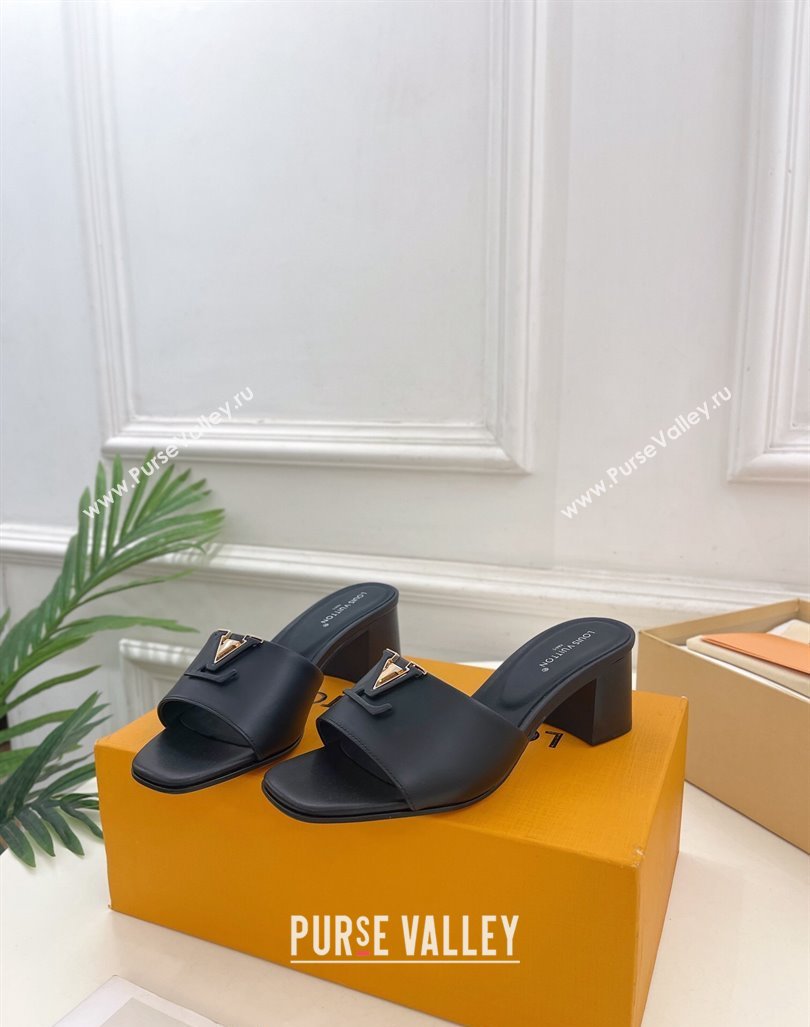 Louis Vuitton LV Capri Heel Slides Sandal 5cm in Calf Leather Black 2024 0815 (MD-240815108)