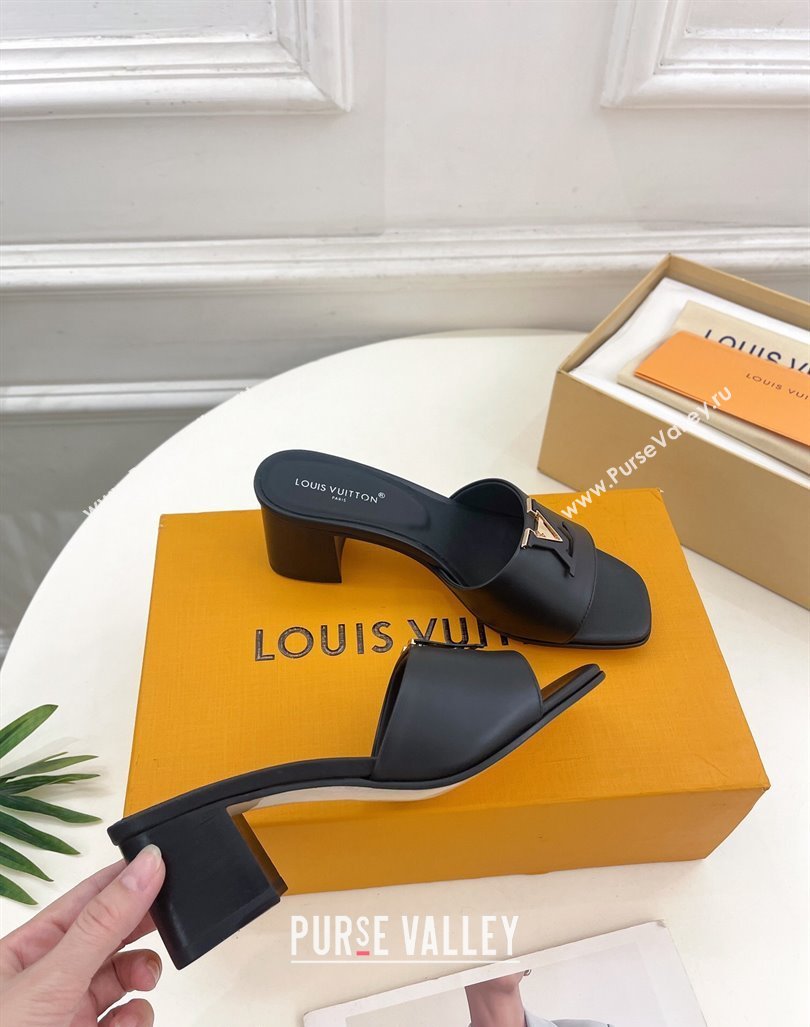 Louis Vuitton LV Capri Heel Slides Sandal 5cm in Calf Leather Black 2024 0815 (MD-240815108)