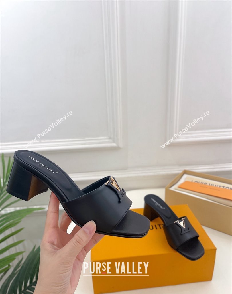 Louis Vuitton LV Capri Heel Slides Sandal 5cm in Calf Leather Black 2024 0815 (MD-240815108)