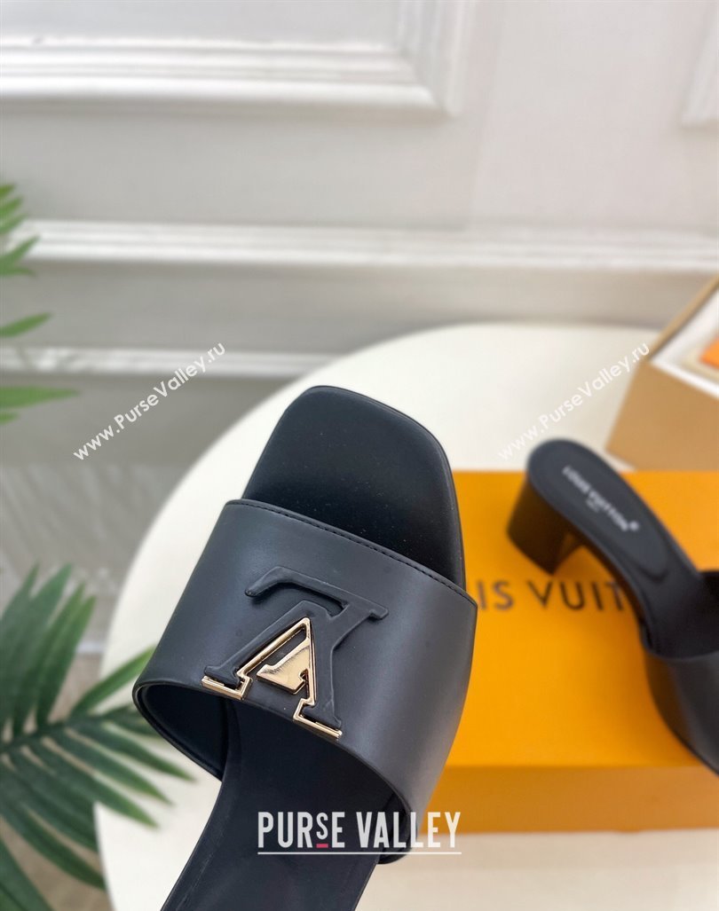 Louis Vuitton LV Capri Heel Slides Sandal 5cm in Calf Leather Black 2024 0815 (MD-240815108)