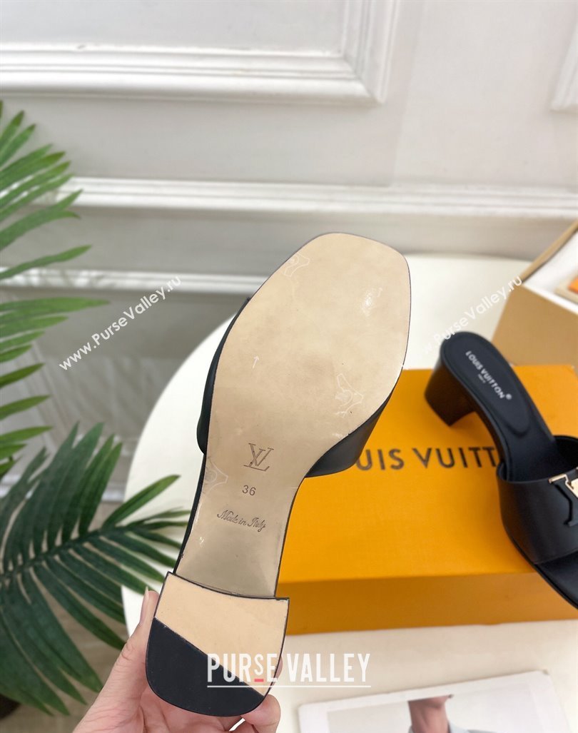 Louis Vuitton LV Capri Heel Slides Sandal 5cm in Calf Leather Black 2024 0815 (MD-240815108)