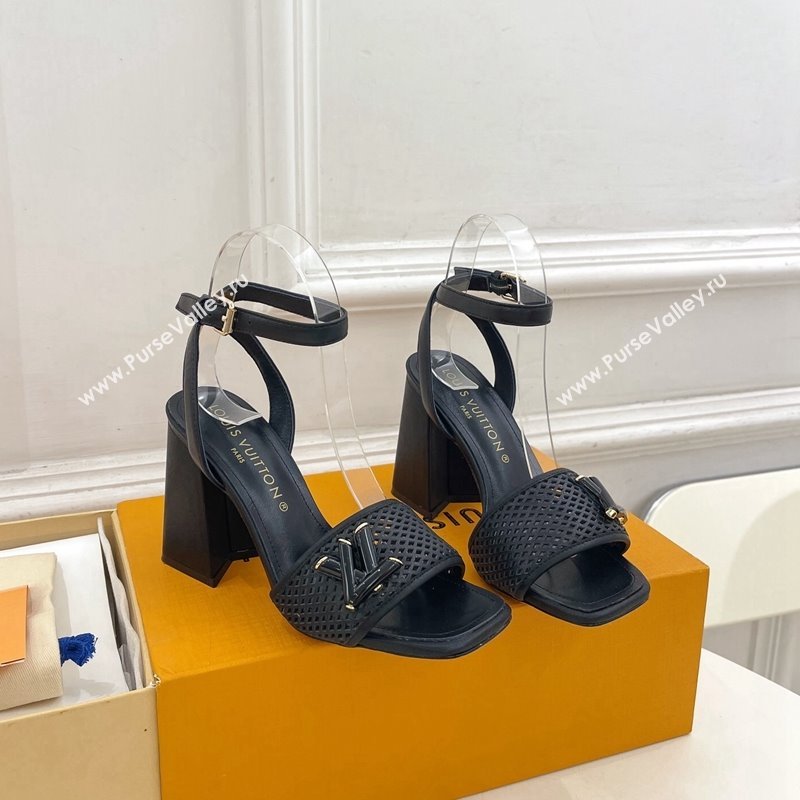 Louis Vuitton Shake Heel Sandals 9cm in Perforated Leather Black 2024 (MD-240815115)