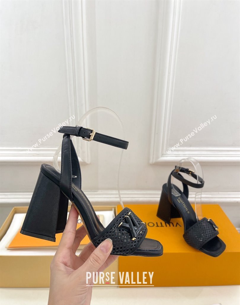 Louis Vuitton Shake Heel Sandals 9cm in Perforated Leather Black 2024 (MD-240815115)