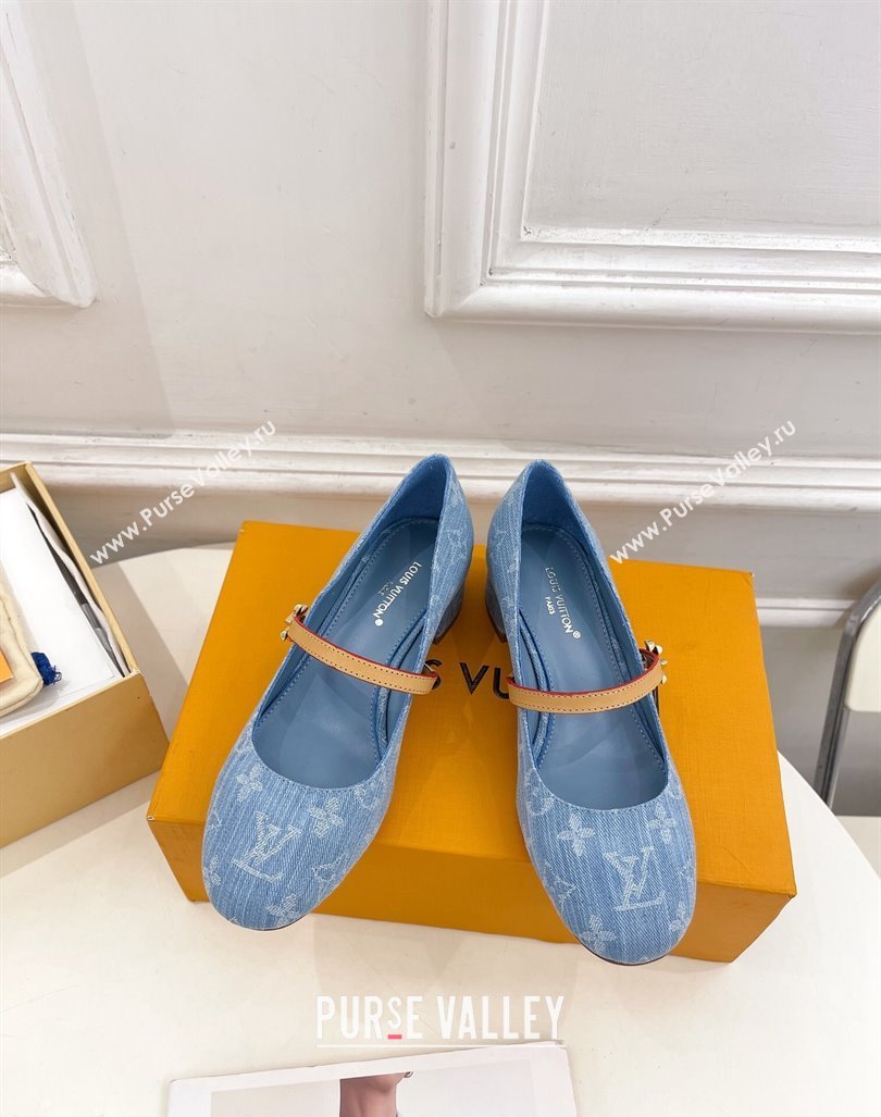 Louis Vuitton Romy Pumps 3.5cm in Monogram Denim Light Blue 2024 060602 (MD-240815116)