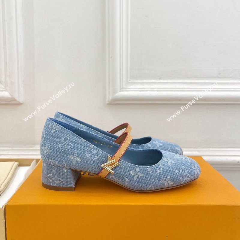 Louis Vuitton Romy Pumps 3.5cm in Monogram Denim Light Blue 2024 060602 (MD-240815116)