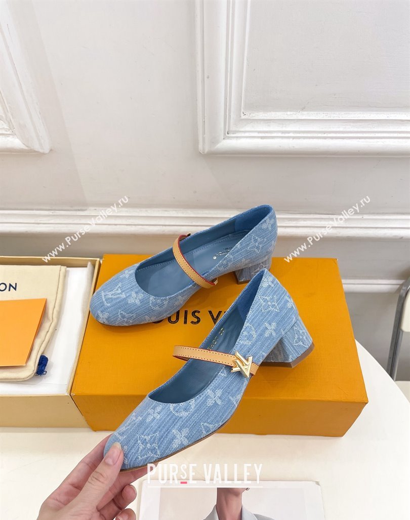 Louis Vuitton Romy Pumps 3.5cm in Monogram Denim Light Blue 2024 060602 (MD-240815116)