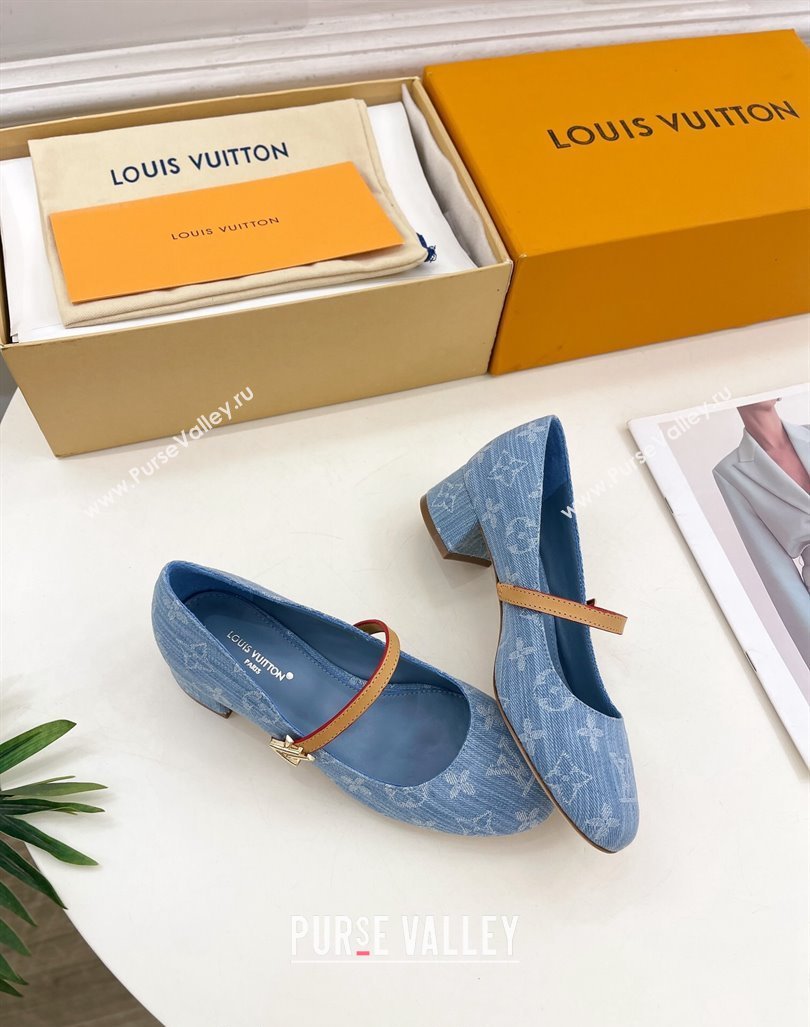 Louis Vuitton Romy Pumps 3.5cm in Monogram Denim Light Blue 2024 060602 (MD-240815116)