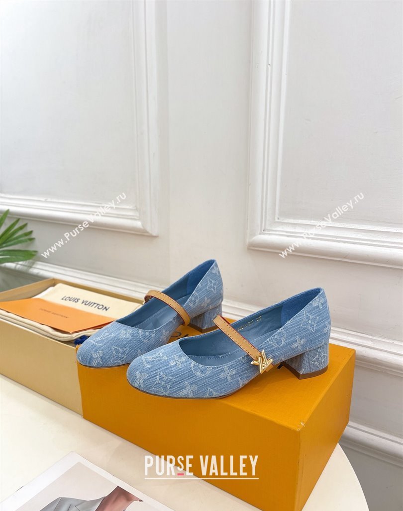 Louis Vuitton Romy Pumps 3.5cm in Monogram Denim Light Blue 2024 060602 (MD-240815116)