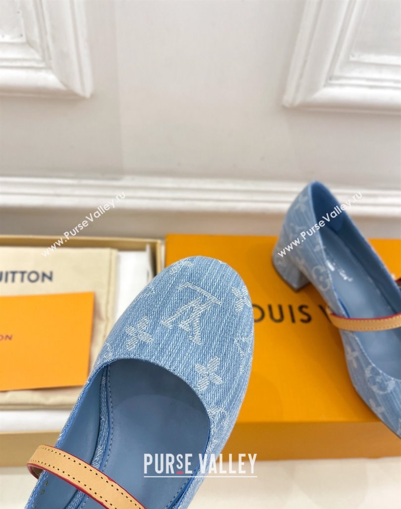 Louis Vuitton Romy Pumps 3.5cm in Monogram Denim Light Blue 2024 060602 (MD-240815116)