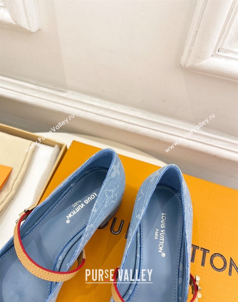 Louis Vuitton Romy Pumps 3.5cm in Monogram Denim Light Blue 2024 060602 (MD-240815116)