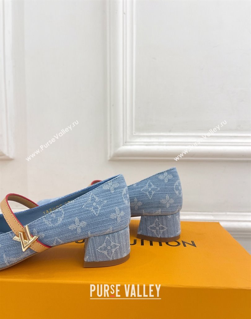 Louis Vuitton Romy Pumps 3.5cm in Monogram Denim Light Blue 2024 060602 (MD-240815116)