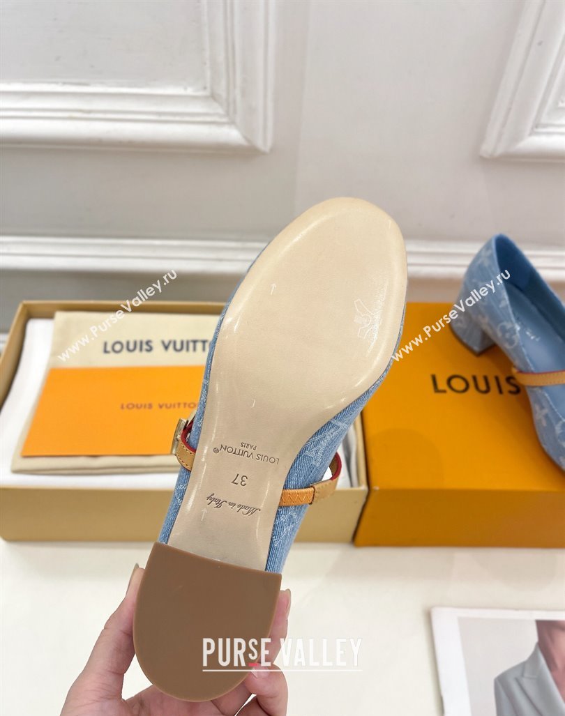 Louis Vuitton Romy Pumps 3.5cm in Monogram Denim Light Blue 2024 060602 (MD-240815116)