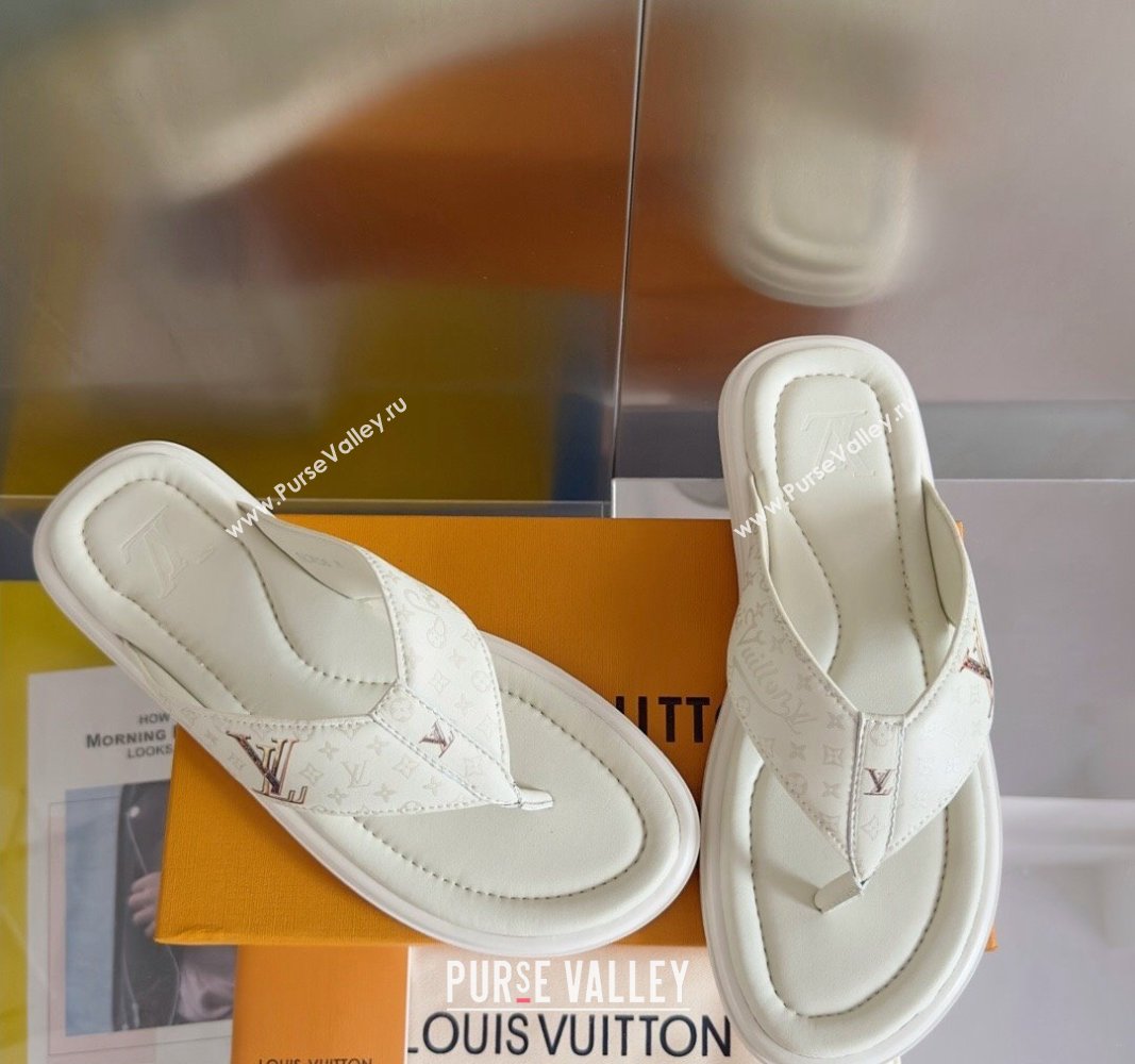 Louis Vuitton Mens Flat Thong Slides Sandal in Calf Leather White 2024 0815 (MD-240815078)