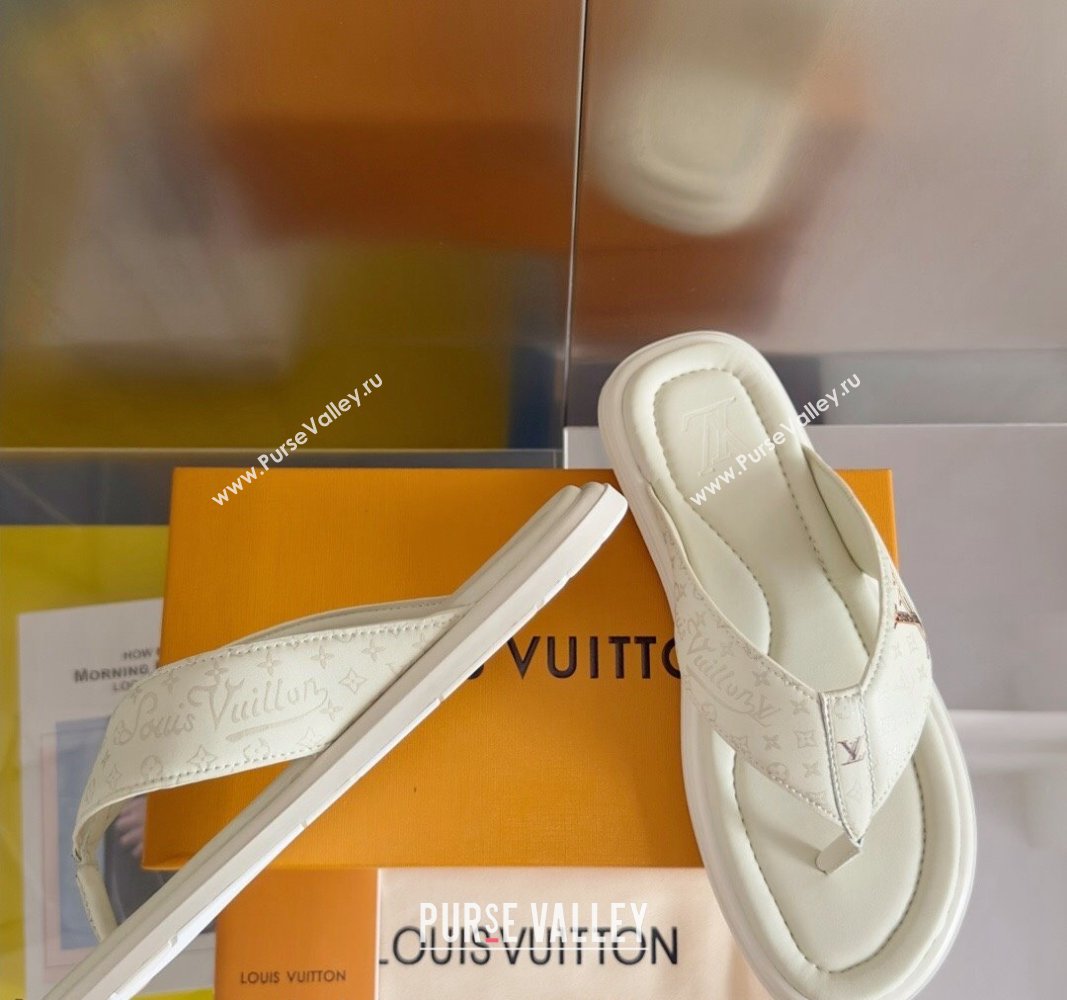 Louis Vuitton Mens Flat Thong Slides Sandal in Calf Leather White 2024 0815 (MD-240815078)