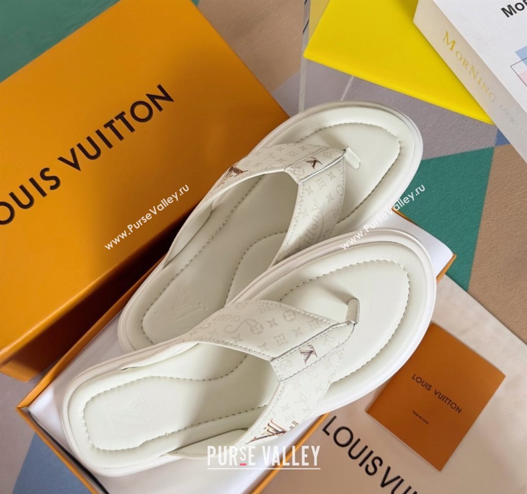 Louis Vuitton Mens Flat Thong Slides Sandal in Calf Leather White 2024 0815 (MD-240815078)