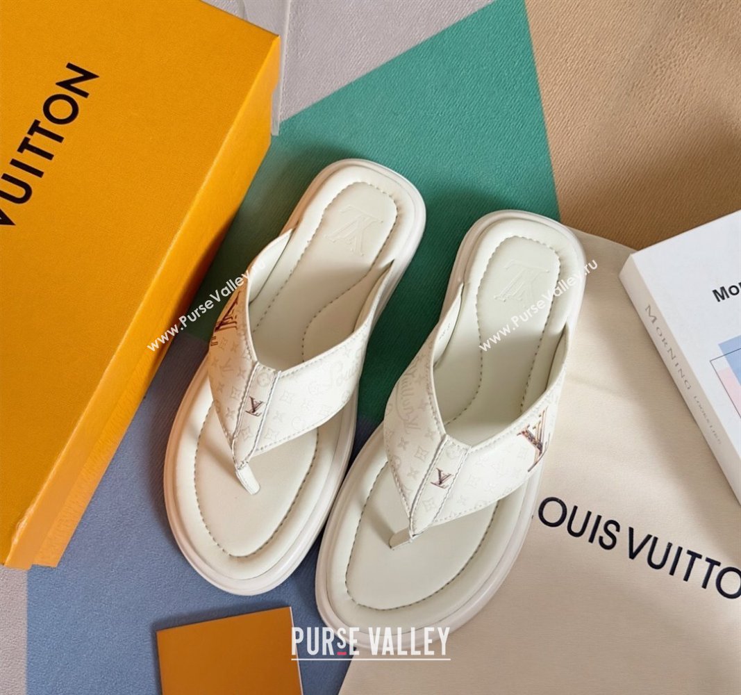 Louis Vuitton Mens Flat Thong Slides Sandal in Calf Leather White 2024 0815 (MD-240815078)