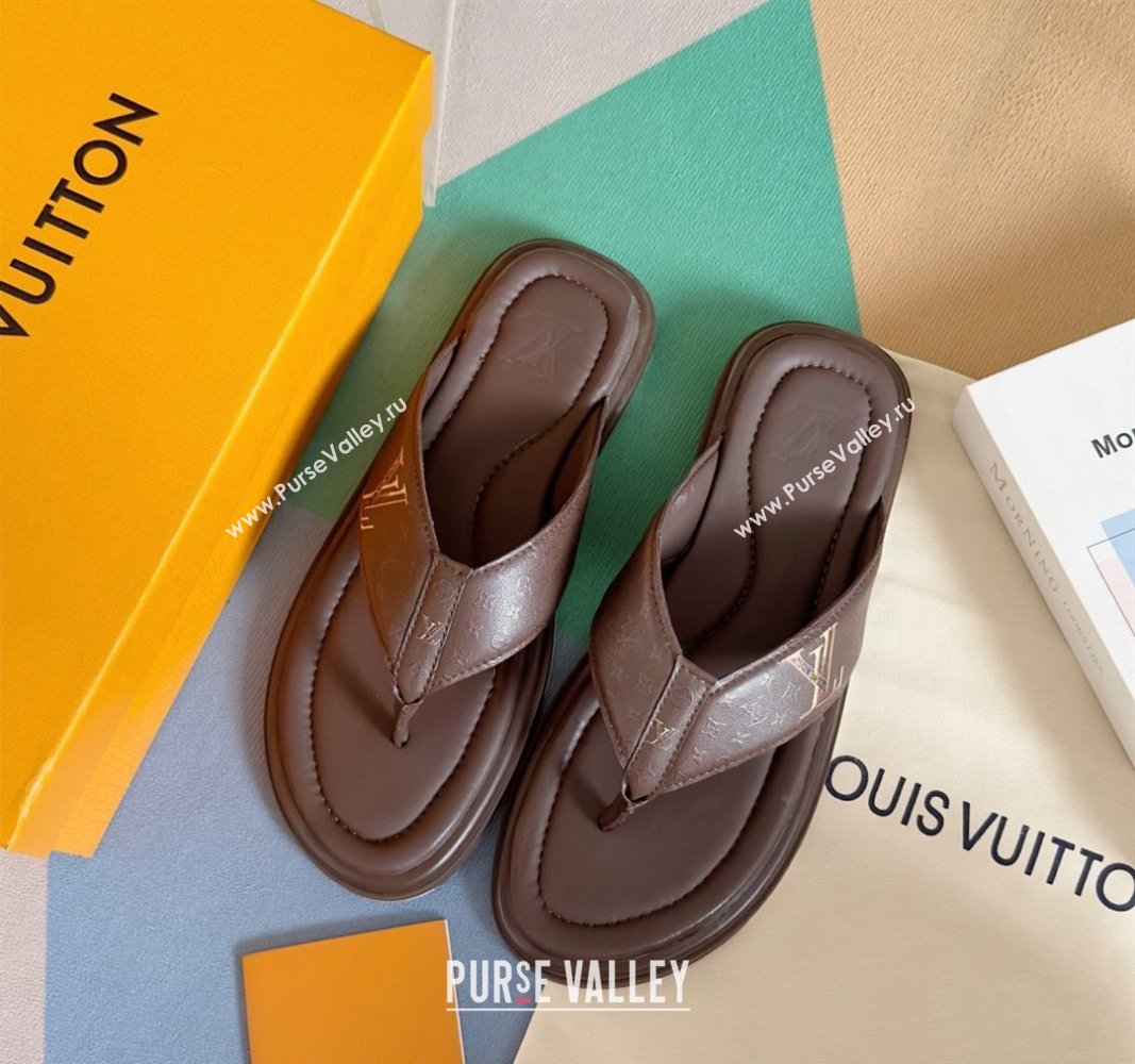 Louis Vuitton Mens Flat Thong Slides Sandal in Calf Leather Brown 2024 0815 (MD-240815077)