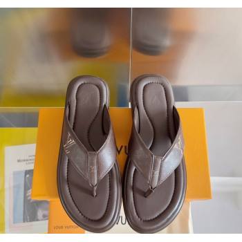 Louis Vuitton Mens Flat Thong Slides Sandal in Calf Leather Brown 2024 0815 (MD-240815077)