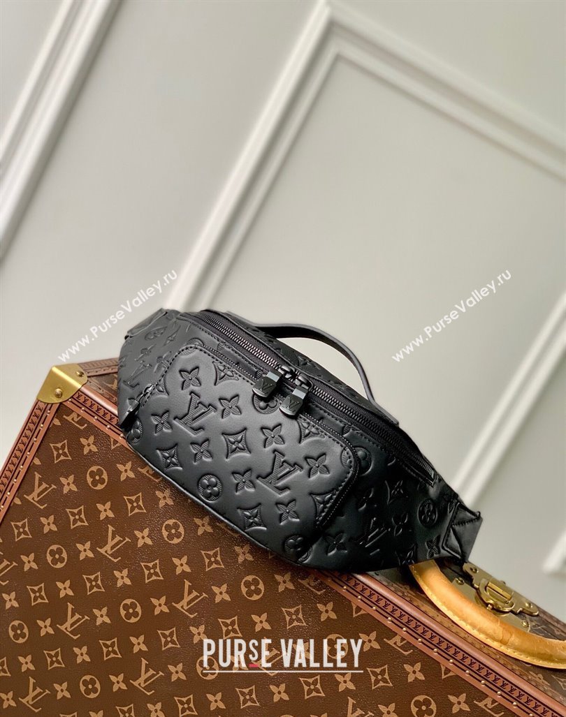 Louis Vuitton Mens Rush Bumbag Belt Bag in Black Monogram Shadow Leather 2024 M47058 (KI-240829019)