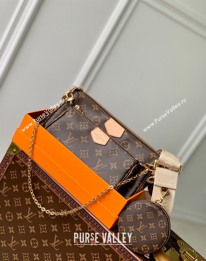 Louis Vuitton Multi-Pochette Accessoires Triple Shoulder Bag in Monogram Canvas Beige 2024 M44823 (KI-240829021)