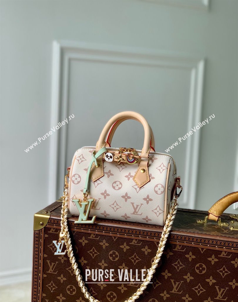 Louis Vuitton Speedy 18 LV I Monogram Dune Canvas Bag with Charm M24606 White 2024 (KI-240829029)