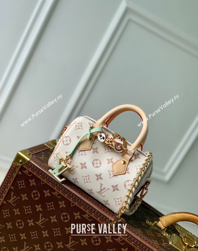 Louis Vuitton Speedy 18 LV I Monogram Dune Canvas Bag with Charm M24606 White 2024 (KI-240829029)