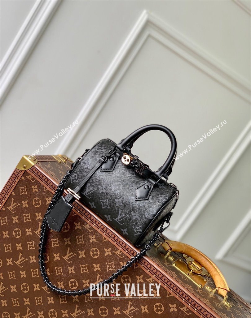 Louis Vuitton Speedy 18 LV I Monogram Eclipse Canvas Bag with Charm M24474 Black 2024 (KI-240829030)