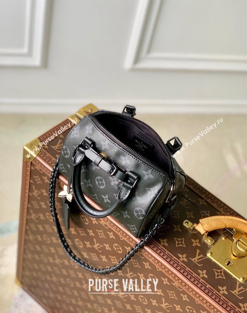 Louis Vuitton Speedy 18 LV I Monogram Eclipse Canvas Bag with Charm M24474 Black 2024 (KI-240829030)