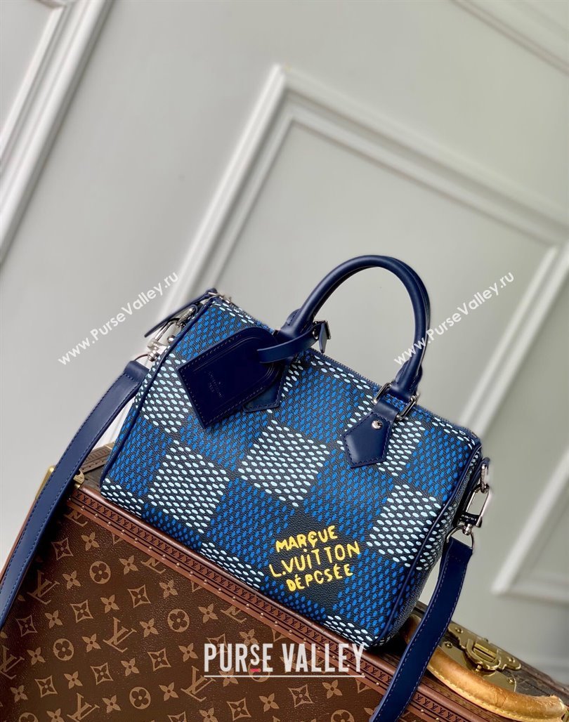 Louis Vuitton Mens Speedy 25 Bandouliere bag in Blue Damier Heritage Canvas N40691 2024 (KI-240829042)