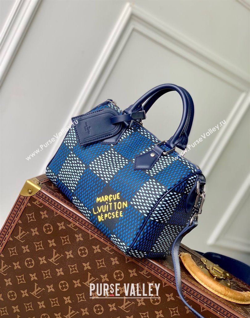 Louis Vuitton Mens Speedy 25 Bandouliere bag in Blue Damier Heritage Canvas N40691 2024 (KI-240829042)