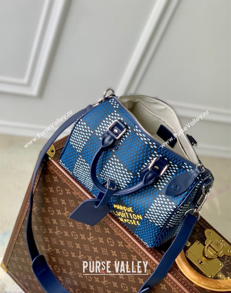 Louis Vuitton Mens Speedy 25 Bandouliere bag in Blue Damier Heritage Canvas N40691 2024 (KI-240829042)