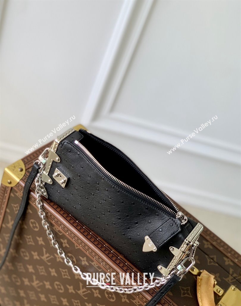 Louis Vuitton Slim Trunk Hobo bag in Ostrich Embossed Leather M25445 Black 2024 (KI-240829045)