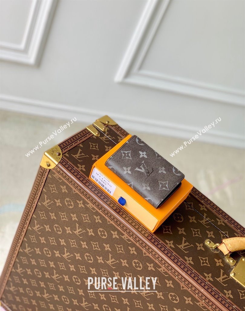 Louis Vuitton Mens Pocket Organizer Wallet in Black Brushed Monogram Leather 2024 M11635 (KI-240829003)