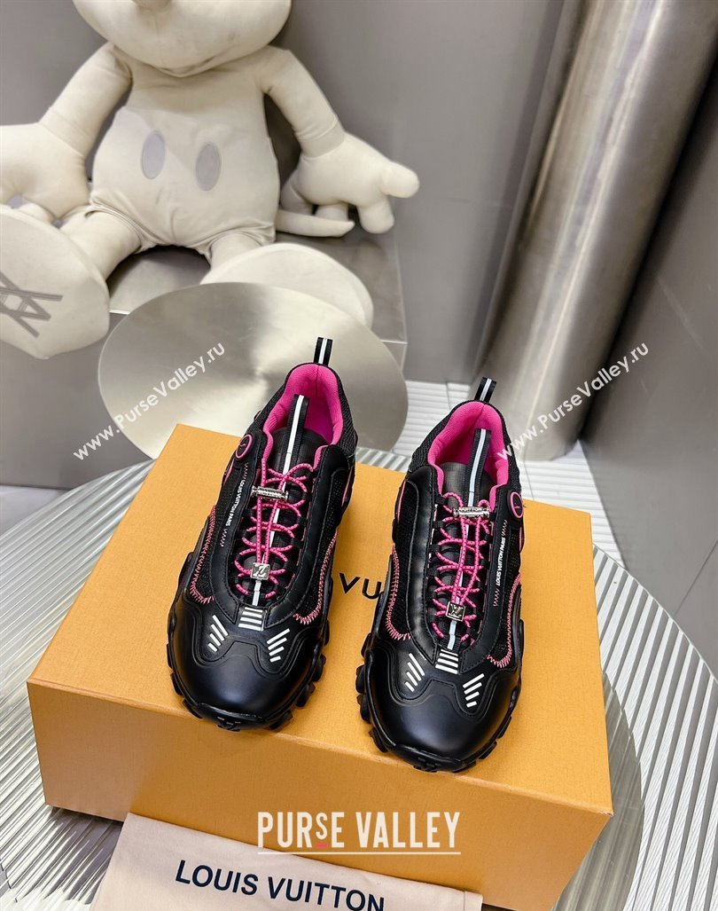 Louis Vuitton LV Rush Sneakers in Nylon Mesh Black/Dark Pink 2024 0905 (MD-240905087)