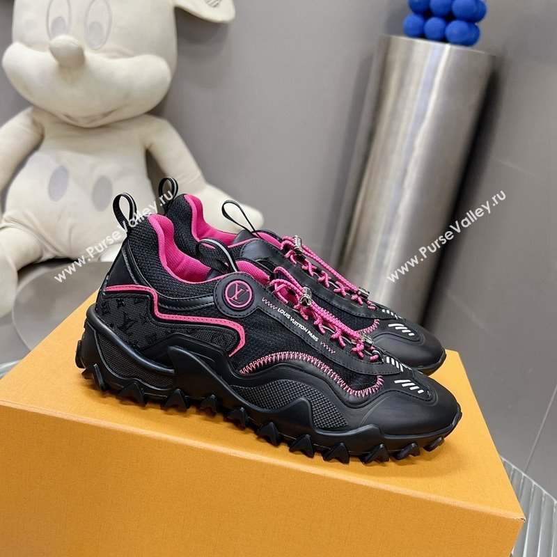 Louis Vuitton LV Rush Sneakers in Nylon Mesh Black/Dark Pink 2024 0905 (MD-240905087)