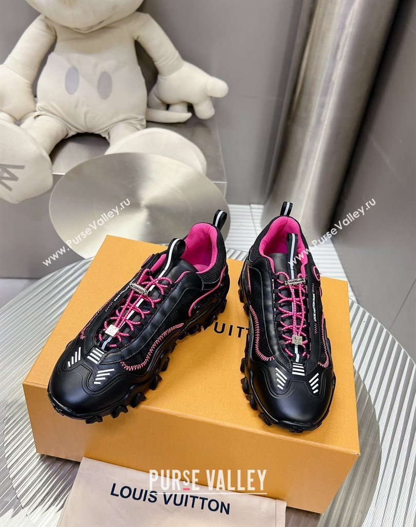 Louis Vuitton LV Rush Sneakers in Nylon Mesh Black/Dark Pink 2024 0905 (MD-240905087)