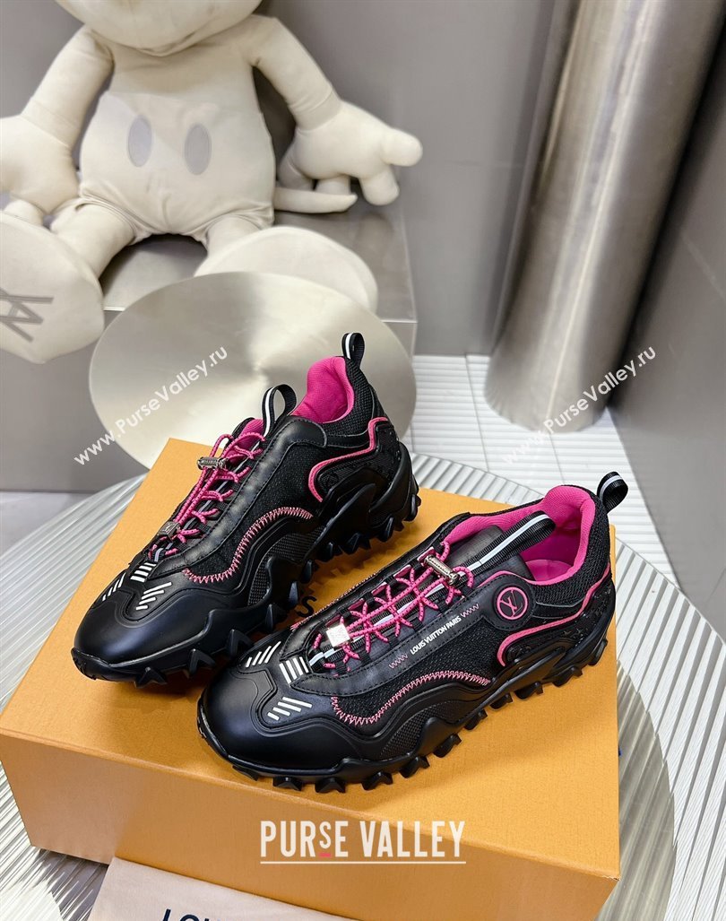 Louis Vuitton LV Rush Sneakers in Nylon Mesh Black/Dark Pink 2024 0905 (MD-240905087)