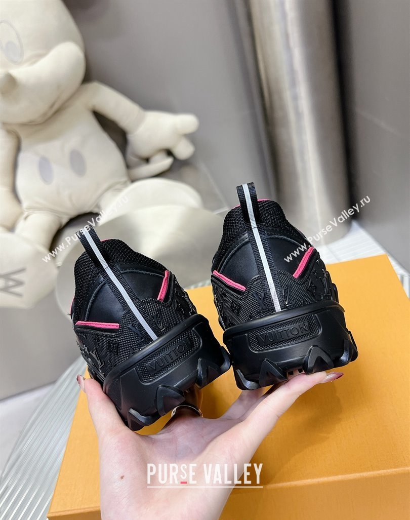 Louis Vuitton LV Rush Sneakers in Nylon Mesh Black/Dark Pink 2024 0905 (MD-240905087)