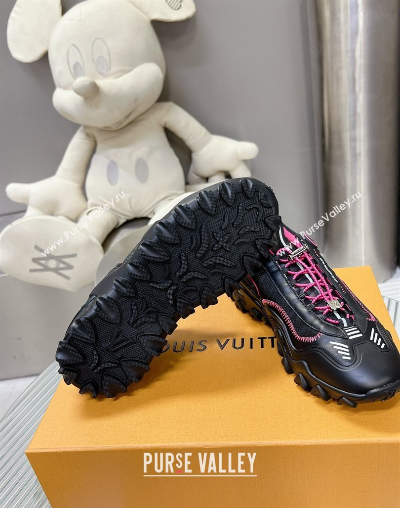 Louis Vuitton LV Rush Sneakers in Nylon Mesh Black/Dark Pink 2024 0905 (MD-240905087)