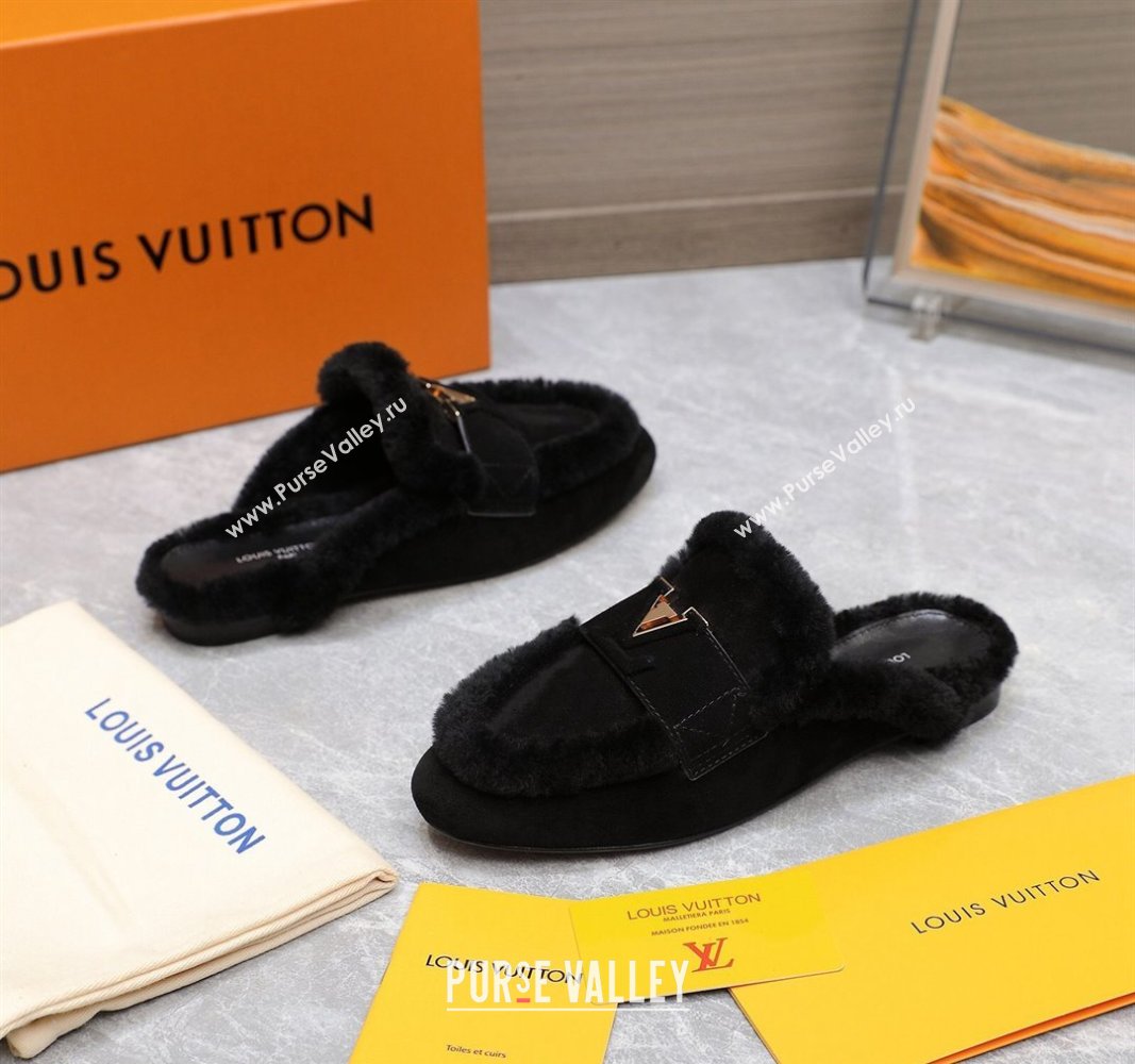 Louis Vuitton LV Capri Open Back Loafers/Flat Mules in Suede and Wool Black 2024 (MD-240905090)