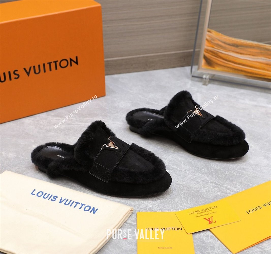 Louis Vuitton LV Capri Open Back Loafers/Flat Mules in Suede and Wool Black 2024 (MD-240905090)