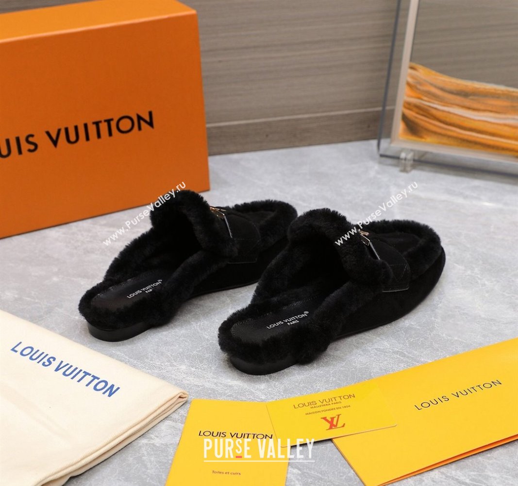 Louis Vuitton LV Capri Open Back Loafers/Flat Mules in Suede and Wool Black 2024 (MD-240905090)