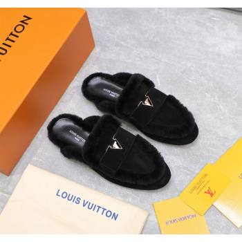 Louis Vuitton LV Capri Open Back Loafers/Flat Mules in Suede and Wool Black 2024 (MD-240905090)