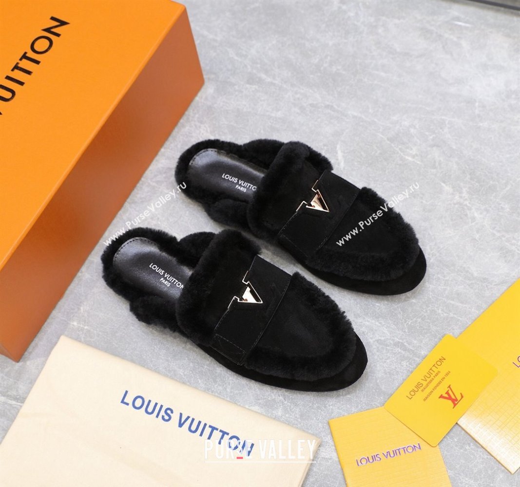 Louis Vuitton LV Capri Open Back Loafers/Flat Mules in Suede and Wool Black 2024 (MD-240905090)