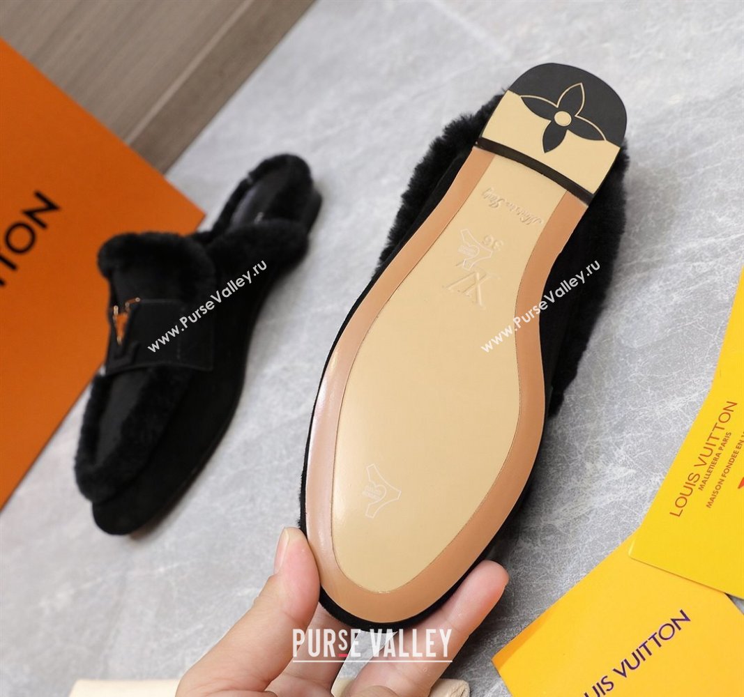 Louis Vuitton LV Capri Open Back Loafers/Flat Mules in Suede and Wool Black 2024 (MD-240905090)