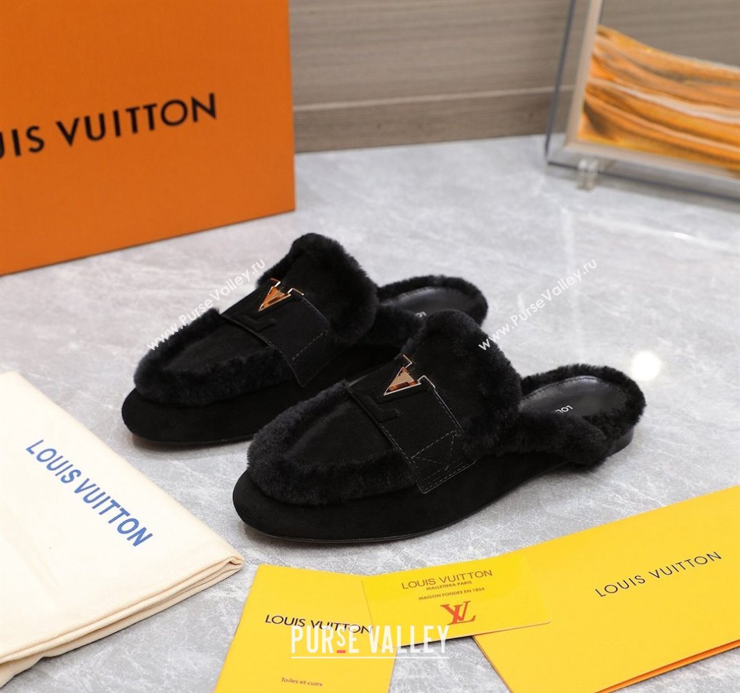 Louis Vuitton LV Capri Open Back Loafers/Flat Mules in Suede and Wool Black 2024 (MD-240905090)