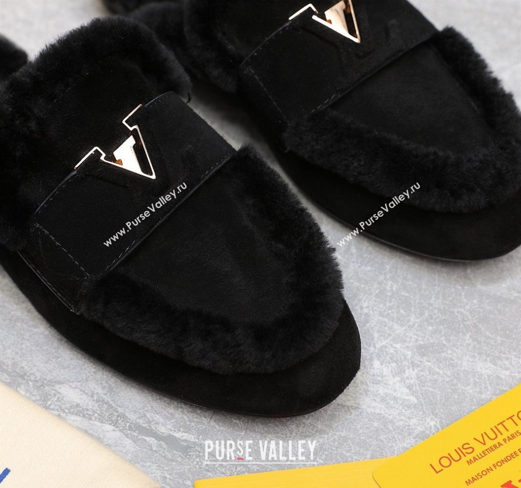 Louis Vuitton LV Capri Open Back Loafers/Flat Mules in Suede and Wool Black 2024 (MD-240905090)