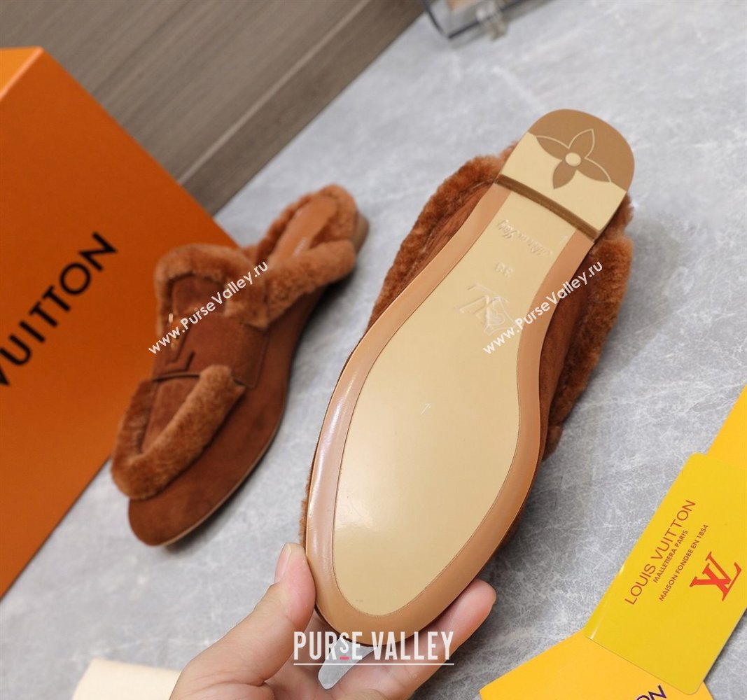 Louis Vuitton LV Capri Open Back Loafers/Flat Mules in Suede and Wool Dark Brown 2024 (MD-240905091)